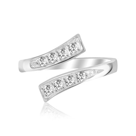 Overlap Style Toe Ring with Cubic Zirconia Studs, Sparkling Sterling Silver Toe Jewelry