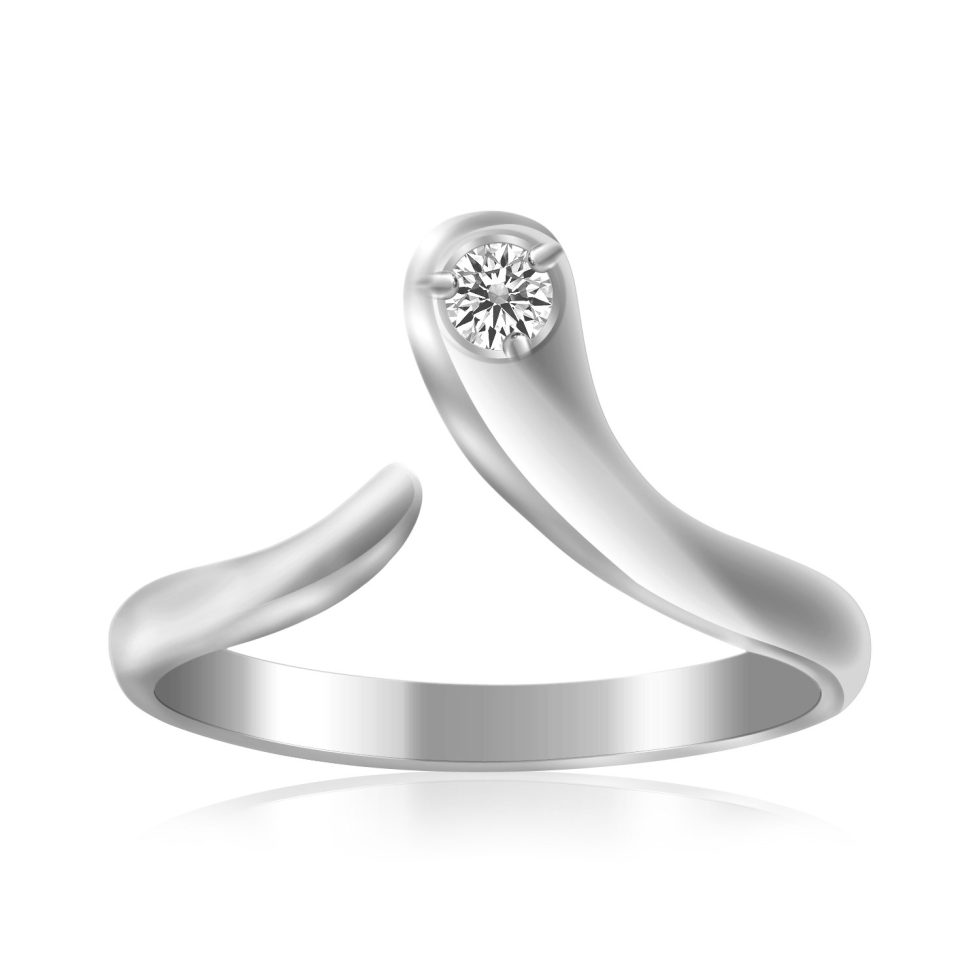 Rhodium Plated Sterling Silver Toe Ring with Fancy Polished Cubic Zirconia, Luxurious Toe Jewelry