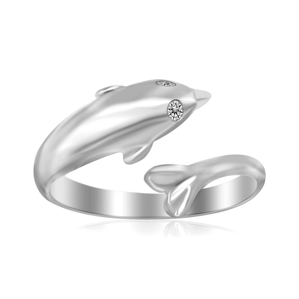 Shiny Dolphin Motif Toe Ring in Rhodium Plated Sterling Silver, Ocean Inspired Jewelry