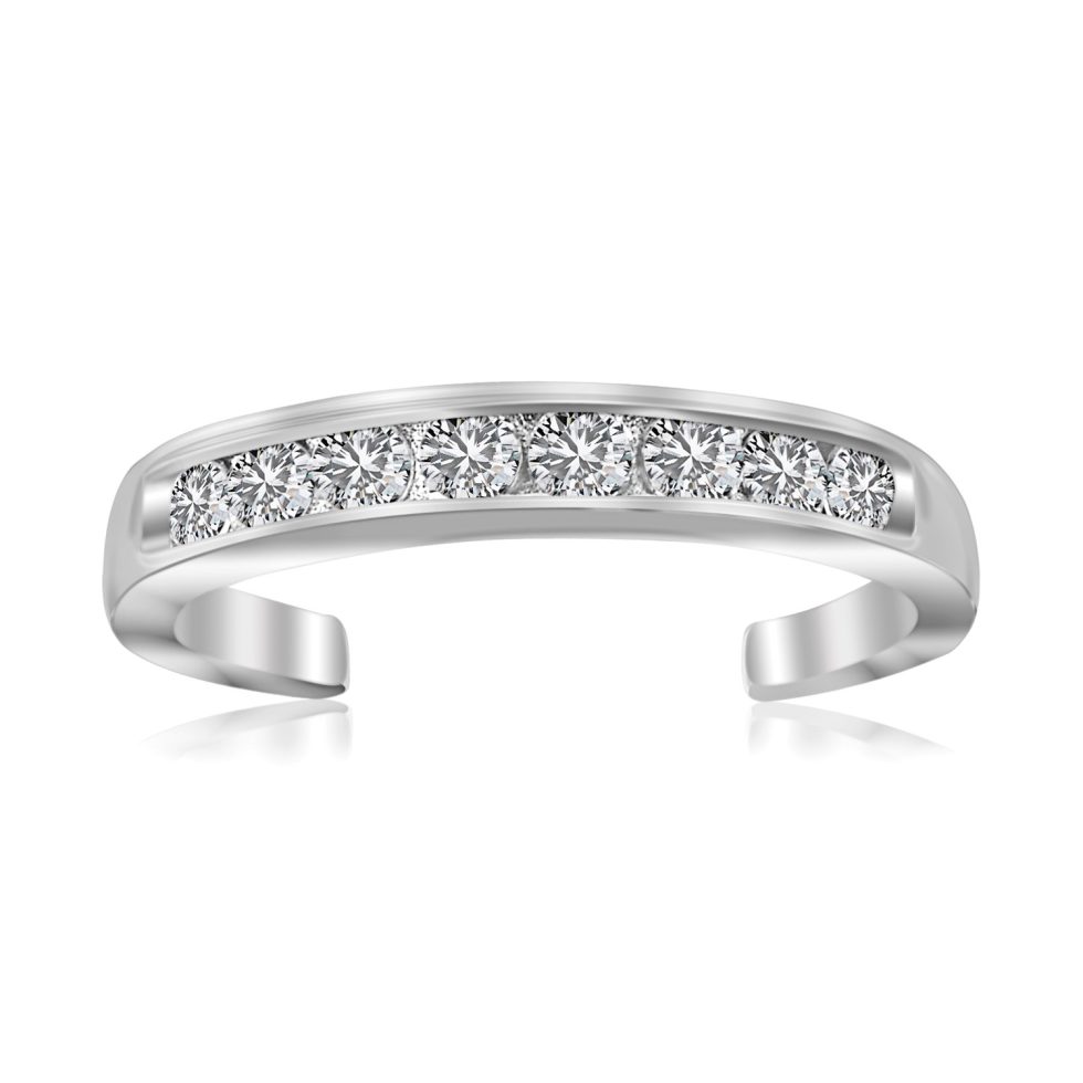 White Cubic Zirconia Embellished Toe Ring, Sparkling Sterling Silver Toe Jewelry